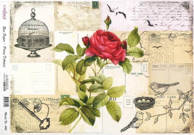 Rice Paper – Red Rose on Cards