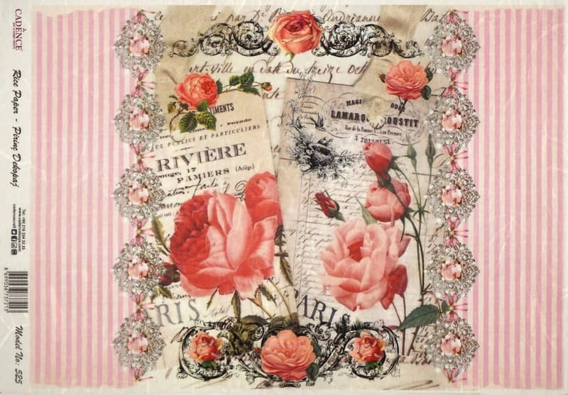 Rice Paper – Red Roses on Pink