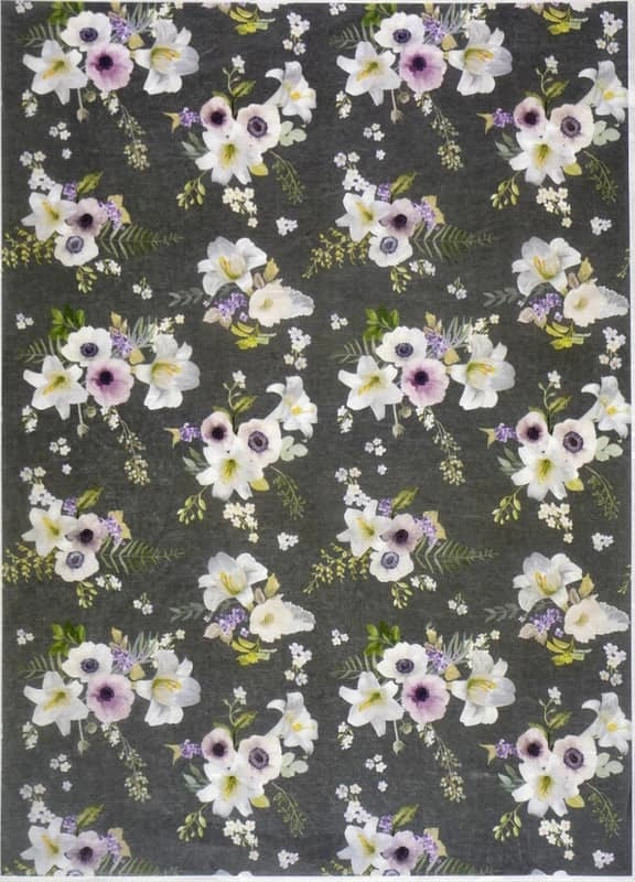 Rice Paper – White flowers on black