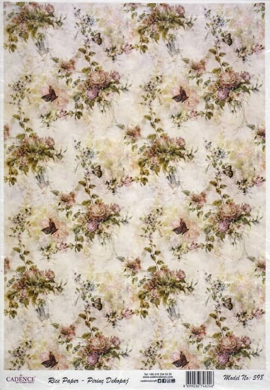 Rice Paper – Pastel roses & butterfly