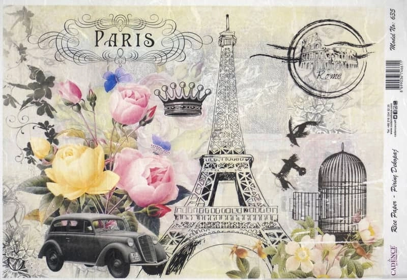 Rice Paper – Paris with colourful roses