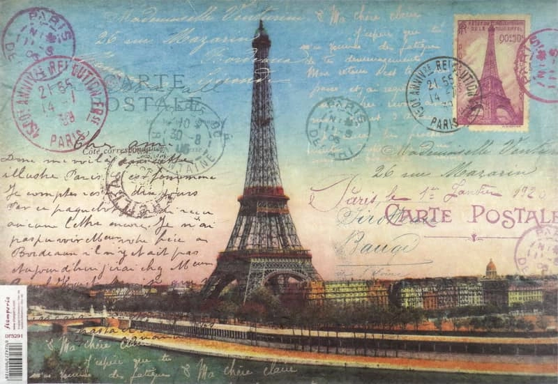 Stamperia Rice Paper 33x49cm  – Travel Tour Eiffel Card DFS291