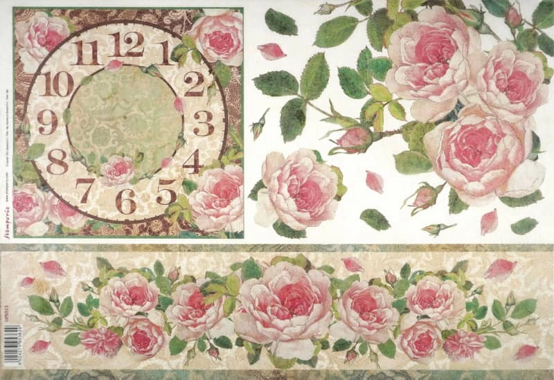 Stamperia Rice Paper 33x49cm – Clock with Roses DFS312