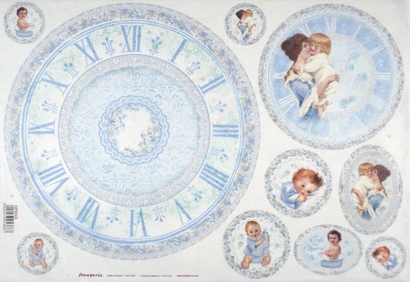 Stamperia Rice Paper 33x49cm – Baby Light Blues with Clock DFS316