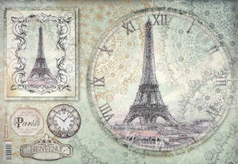 Stamperia Rice Paper 33x49cm – ParisTour Eiffel Clock DFS347