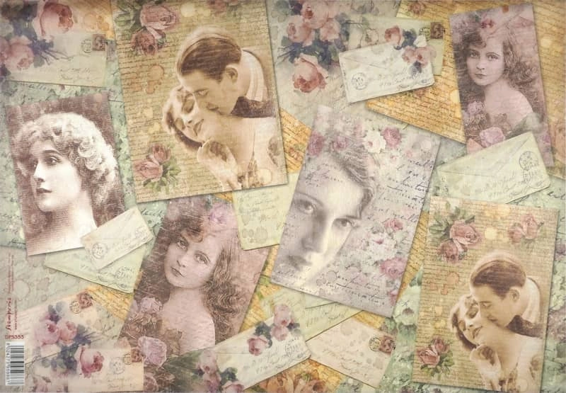 Stamperia Rice Paper 33x49cm – L’amour vintage postcards DFS353