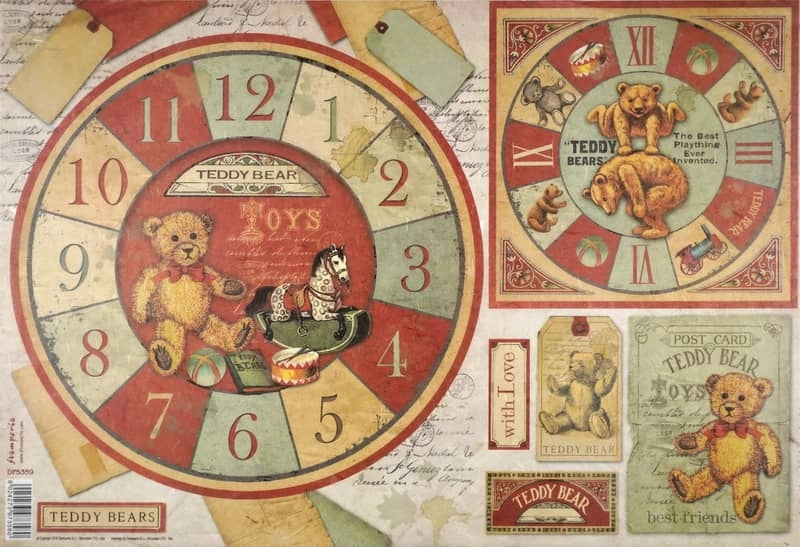 Stamperia Rice Paper 33x49cm – Vintage Teddy Bears DFS359