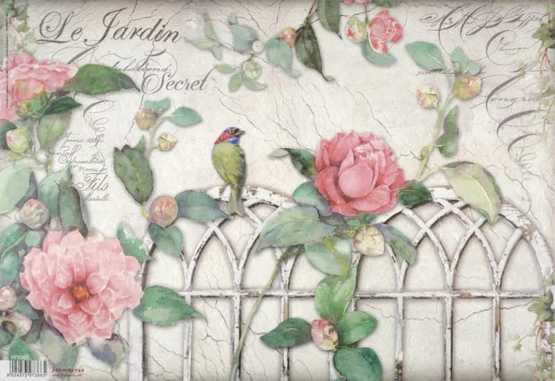 Stamperia Rice Paper 33x49cm – Garden with Roses and Bird DFS367