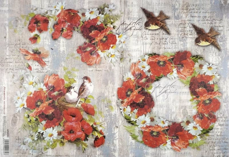 Stamperia Rice Paper 33x49cm – Poppies and Birds DFS376